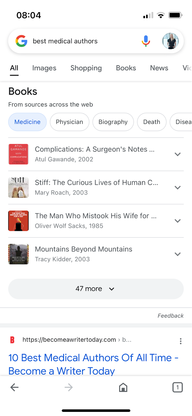 Screenshot Google-Suche nach "best medical authors" vom 10.10.2022