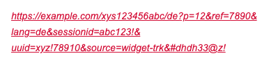 Example URL, die darstellt, wie eine extrem unübersichtliche und lange URL Struktur aussehen kann.
DIe URL ist ausgedacht, daher wird an dieser Stelle darauf verzichtet, dass ein Screenreader sie vorließt.
Sie besteht aus vielen Verzeichnissen, Buchstaben, Zahlen und Sonderzeichen.