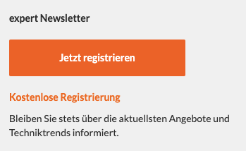 Die Newsletter-Anmeldung von expert, die auf generischen Text und nicht die 3Ps zurückgreift.