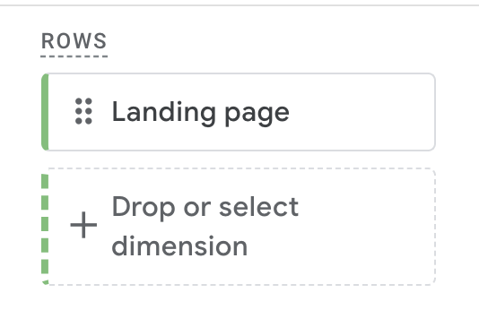 "Landing page" ist als Zeile ausgewählt in Google Analytics 4 für den Bericht, der die Absprungrate auf URL-Basis anzeigen soll