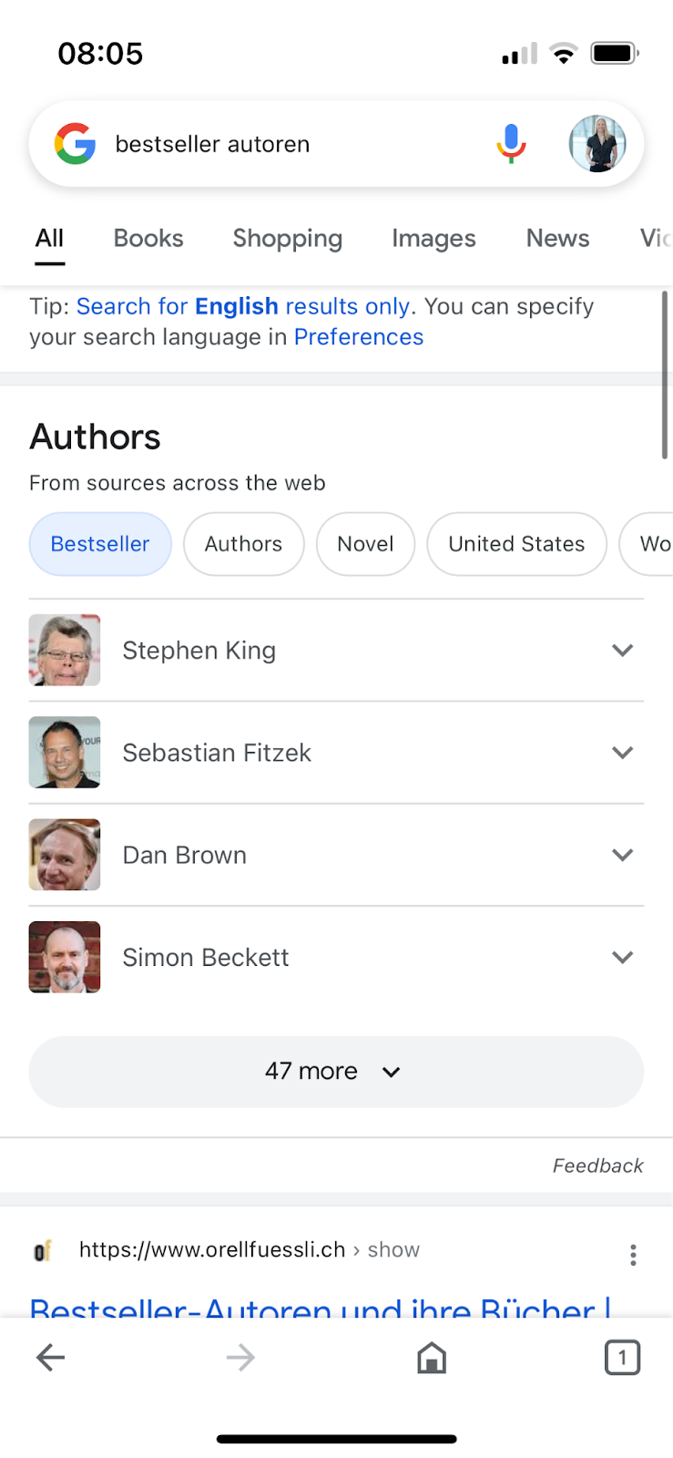 Screenshot Google-Suche nach "bestseller autoren" vom 10.10.2022
