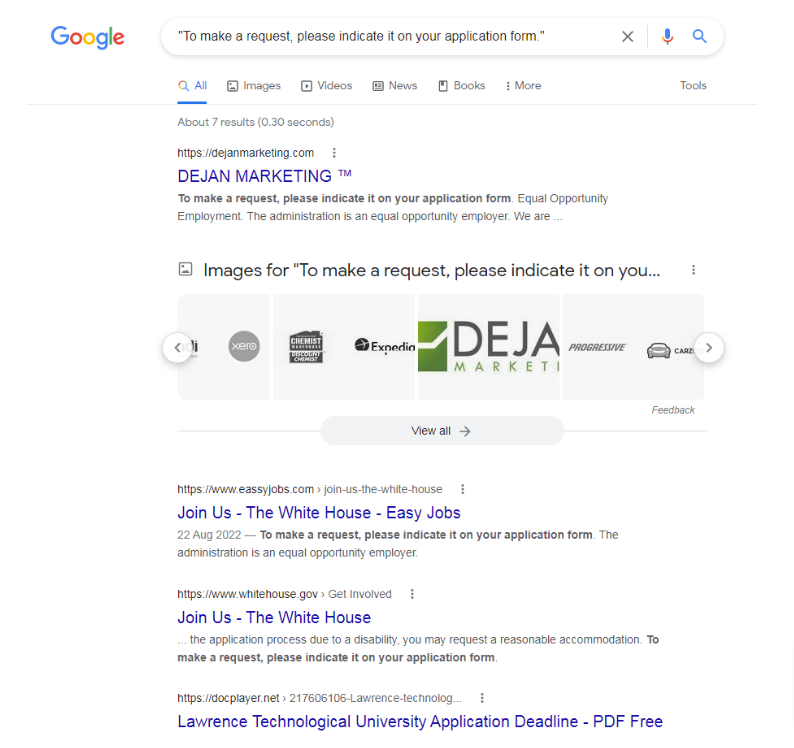 Screenshot der Google-Suchergebnisseite mit Dejans Ergebnis auf Platz 1.