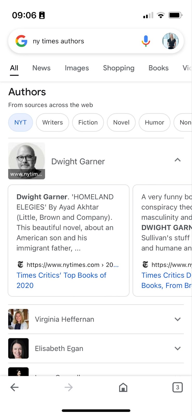 Screenshot Google-Suche nach "ny times authors" vom 10.10.2022