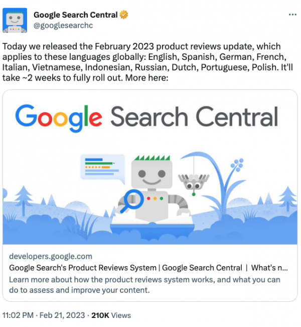 Google verkündet auf Twitter, dass das Product-Review-Update auch global ausgerollt wird