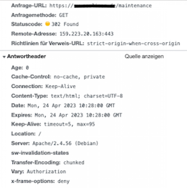 HTTP-Header der Angefragten Maintaince-URL.