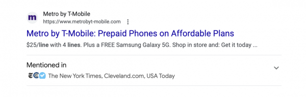 Snippet von metrobyt-mobile.com mit mentioned in The New York Times Angabe