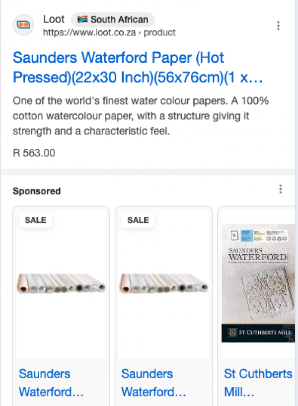 Screenshot einer mobilen südafrikanischen SERP zum Keyword Waterford Paper
