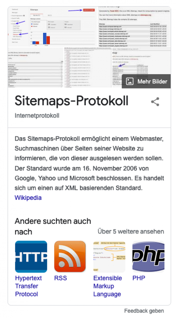 Screenshot des Knowledge-Panels des Site-Protokolls in der Google-Suche