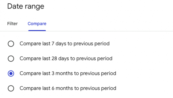 Date range: Vergleichen der letzten 3 Monate mit dem vorherigen Zeitraum in der Google Search Console