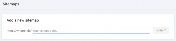 Screenshot-Snippet aus der Google Search Console: Zu sehen ist der Bereich im Sitemaps-Report, in dem man eine neue Sitemap einreichen kann.